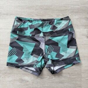FLEO CrossFit Shorts Weightlifting Women's Size S Abstract Turquoise Black 3.5"